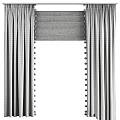 Beige Curtains with Gray White Pattern Roller Blind and Beaded Trim