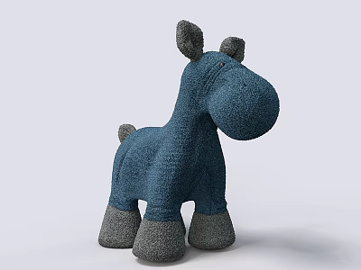 Blue Plush Pony Stuffed Toy With Gray Ears Feet And Soft Tail 3d model