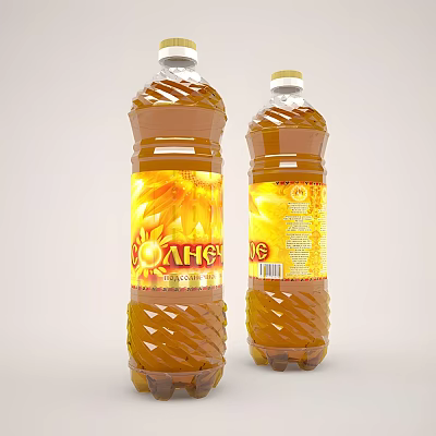 Sunflower Flavored Beverage In Plastic Bottles With Yellow Liquid And Sunflower Design 3d model