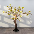 Elegant Window Display Featuring Decorative Tree With Yellow Flowers And Shadow On White Wall 3d model