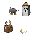 Colorful Kids Toy Collection Featuring Wooden Rattles Stuffed Animals And Plush Figures