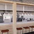 Gong Cha Milk Tea Shop Interior With Modern Counter Wooden Stools And Decorative Pendant Lights