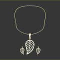 Elegant Golden Leaf Pendant Necklace With Matching Leaf Earrings Set Design
