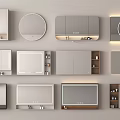 Various Modern Bathroom Mirrors With Different Styles Storage Cabinets And Illuminated Features 3d model