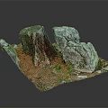 Natural Style Wood Stone Decorative Model With Tree Stump Moss And Red Base