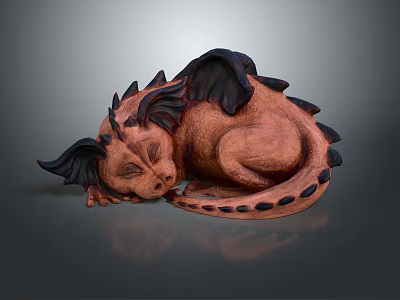Sleeping Dragon Sculpture With Brown Body Black Wings And Spines 3d model