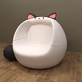 Cute Single Sofa With Cat Ear Design White on Wooden Floor Gray Wall