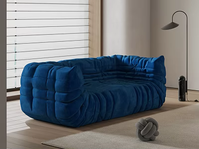 Blue Modern Two Seater Sofa With Plush Padded Design Floor Lamp And Window Blinds 3d model