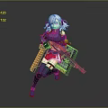Anime Female Character With White Hair Red Eyes Holding Large Weapon In Running Pose