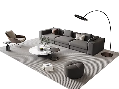 Modern Living Room Interior With Gray Sofa Round Coffee Table Floor Lamp And Ottoman 3d model