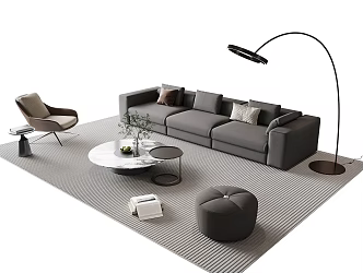 Sofa Coffee Table Combination Multi-person Sofa Coffee Table Single Casual Chair Lazy Sofa Metal Floor Lamp Side Table Jewelry Ornaments 3d model