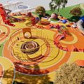 Kids Play Area With Colorful Circular Ground Design Trees And Interactive Play Structures 3d model
