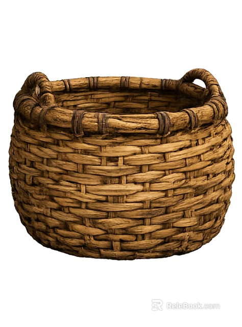 Handwoven Natural Rattan Wicker Basket Decorative Ornament Set with Handles for Home Decor 3d model 