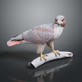 Detailed Falcon Sculpture Perched On Wooden Branch With Gray White Feathers And Red Tail