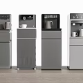 Four Elegant Gray Vertical Household Appliances In A Row On Wooden Floor