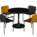 Modern Round Dining Table with Four Black and Tan Chairs White Tabletop Black Base 3d model