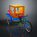 Colorful Tricycle Fruit Cart With Yellow Open Box Filled With Orange Fruits