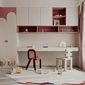 Pink Themed Kids Room Interior With Bunk Bed Stairs Wardrobe And Stuffed Toys