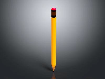 Yellow Pencil with Red Eraser Black Band Sharp Tip Pointing Down Gray Gradient Background 3d model