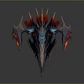 Futuristic Mechanical Weapon With Blue Body Red Spikes And Glowing Red Accents