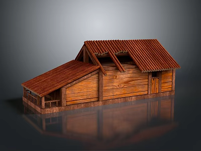Wooden Cabin Exterior Architecture With Red Tiled Roof And Sloped Design 3d model
