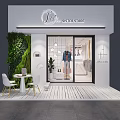 Minimalism Style Clothing Store With Clothing Racks Pink Chair Marble Counter And Chandeliers