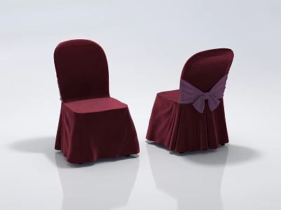 Burgundy Velvet Leisure Chairs With Purple Bow Decoration On White Background 3d model