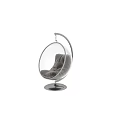 Stylish Transparent Bubble Hanging Leisure Chair With Soft Grey Velvet Cushion And Polished Metal Base