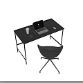 Modern Black Desk With Laptop Mouse Cup Phone Stand And Comfortable Chair