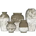 Ceramic Vases In Multiple Sizes With Distressed Texture And Earthy Tones For Home Decor