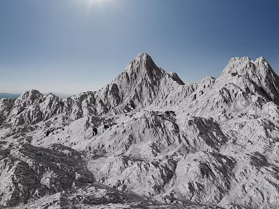 Snowy Mountain Terrain With Tall Snow-Covered Peaks Clear Blue Sky And Bright Sun 3d model