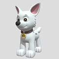 Cartoon White Dog with Brown Collar Yellow Tag Big Ears Round Eyes and Friendly Expression