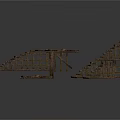 Rustic Wooden Building Structure Featuring Platform Steps and Separate Plank Components