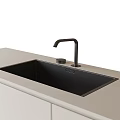 Sleek Modern Kitchen Sink with Black Faucet on Light Countertop and Minimalist Design