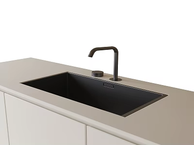 Sleek Modern Kitchen Sink with Black Faucet on Light Countertop and Minimalist Design 3d model