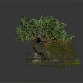 Decorative Tree Scene With Wrought Iron Fence Circular Base Yellow Fruits And Small Statue