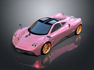 Pink Luxury Sports Car with Gold Rims and Black Roof Sleek Modern Supercar Design 3d model