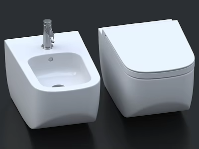 Sleek Modern White Square Washbasin With Matching Toilet In Bathroom Design 3d model