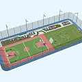 Green Turf Outdoor Football Field with Basketball Courts Fence and Lighting Poles