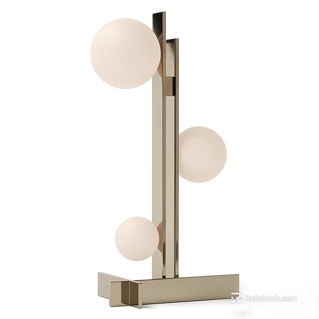 Modern Table Lamp With Three White Spherical Shades And Metal Stand Design 3d model 