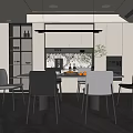 Restaurant Dining Table and Chair Combination Sideboard Wine Cabinet 3d model