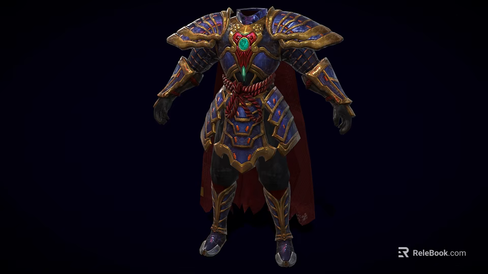 Game and Movie Character Wearing Ornate Golden Accented Armor With Chest Gemstone and Red Cape 3d model 