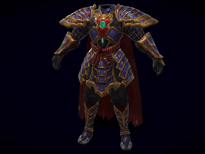 Game and Movie Character Wearing Ornate Golden Accented Armor With Chest Gemstone and Red Cape 3d model