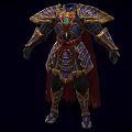 Game and Movie Character Wearing Ornate Golden Accented Armor With Chest Gemstone and Red Cape