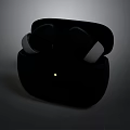 Wireless Computer Headphones in Black with Charging Case and Green Indicator Light 3d model