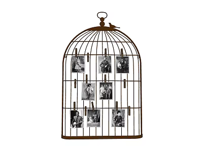 Birdcage Shaped Photo Wall Decorated with Clips and Black and White 3d model