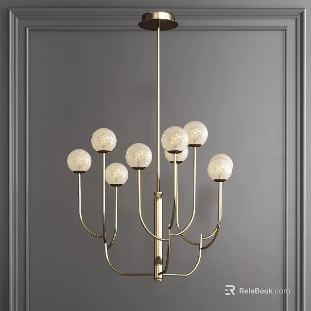 Modern Golden Chandelier With Multiple Spherical Glass Shades For Interior Decor 3d model 