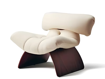 Elegant Modern Single Chair with Cream Padded Upholstery and Dark Wooden Curved Base 3d model