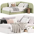 Stylish Daybed Interior With Colorful Pillows Soft Blankets And Wooden Side Table