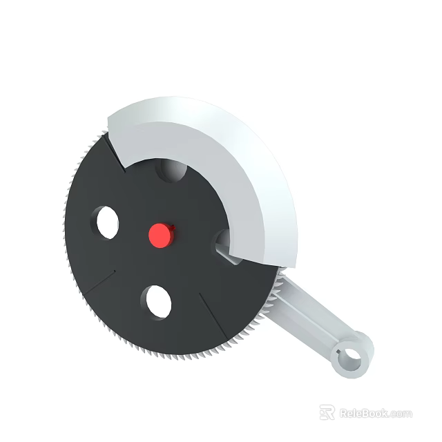 Mechanical Component With Black Toothed Gear Disk Red Central Dot And Silver Lever 3d model 